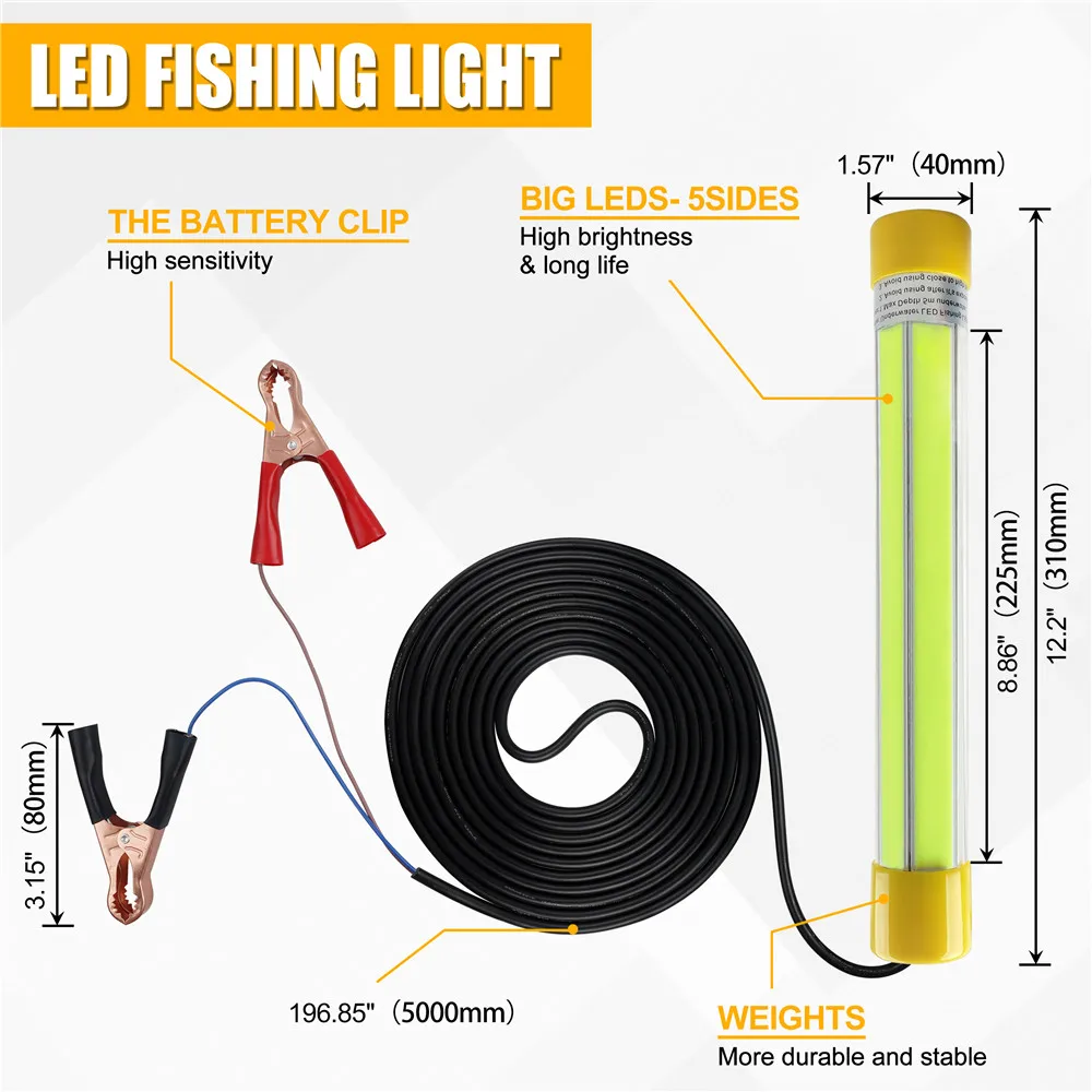 Luz LED verde sumergible para pesca submarina, 50W, Crappie Shad, barco, lámpara buscador de pesca nocturna, luz de caída profunda, Cable de 5M - imagen 2