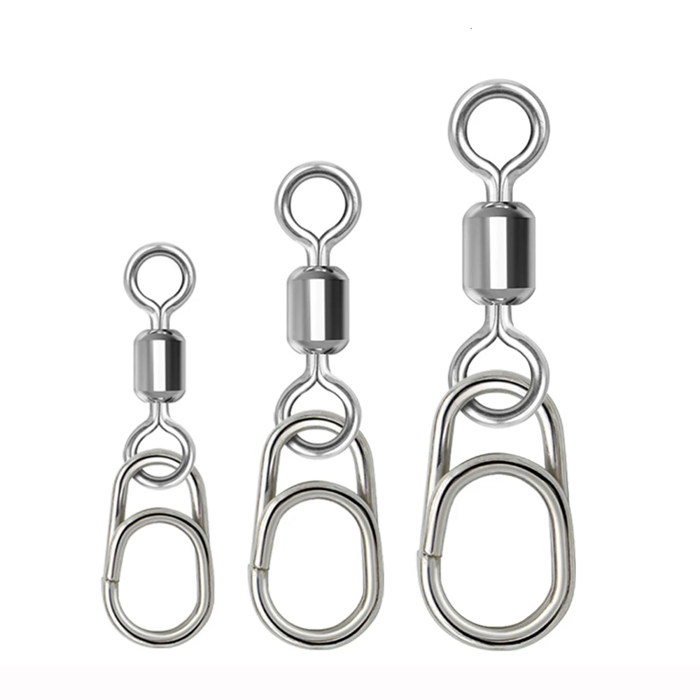 50 Uds. Conectores terminales de aparejos de Pesca de agua salada, todos los giratorios de doble rodamiento de acero inoxidable, Pin ovalado, accesorios de Pesca
