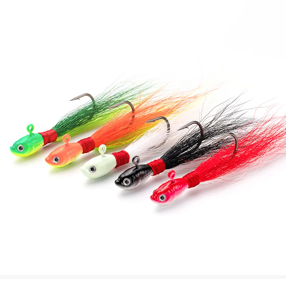 1 unidad de anzuelos Bucktail, anzuelo para cabeza, cebo suave que se hunde, 7g, 10g, 16g, anzuelo de plumas de pelo de ciervo, señuelo de Jigging para Bar, Lucio, Pesca - imagen 5