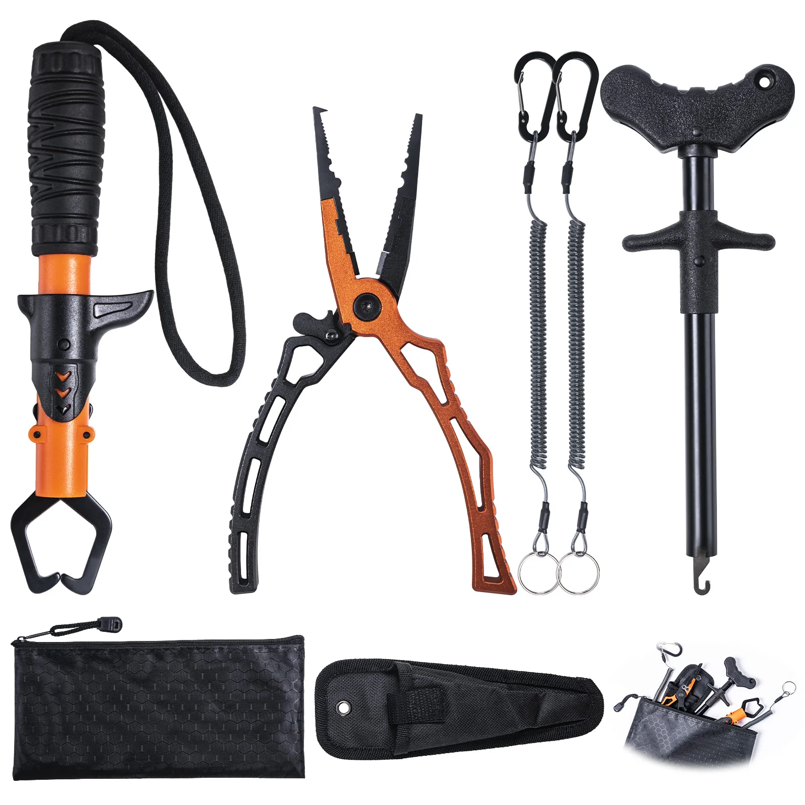 Goture-Kit de herramientas de pesca, pinza de labio de pescado de acero inoxidable, removedor de anzuelos, cordón, equipo de pesca con bolsa de transporte
