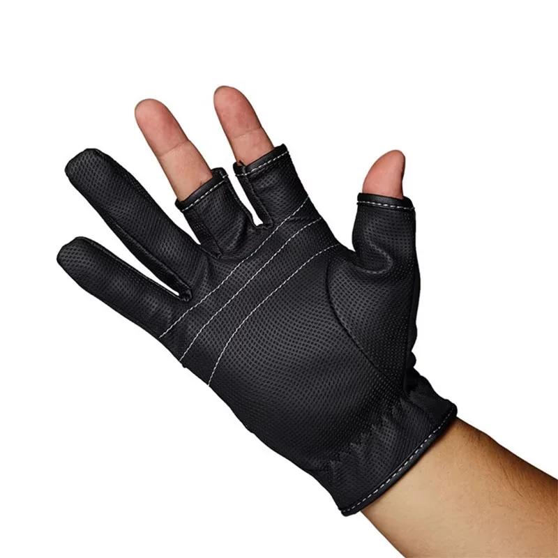 1 par de guantes de cuero antideslizantes con 3 dedos para pesca de invierno, guantes cálidos sin dedos de PU para pescar deportes al aire libre necesarios - imagen 3