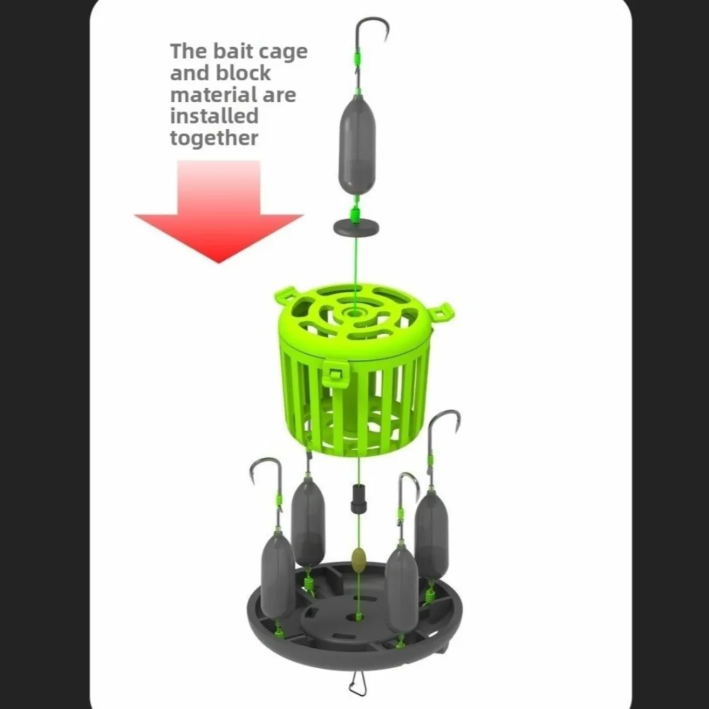Jaula de cinco anzuelos fuertes para pesca, Material plástico, jaula de diseño cuadrado, caja de mar, aparejos de carpa de acero al carbono - imagen 5