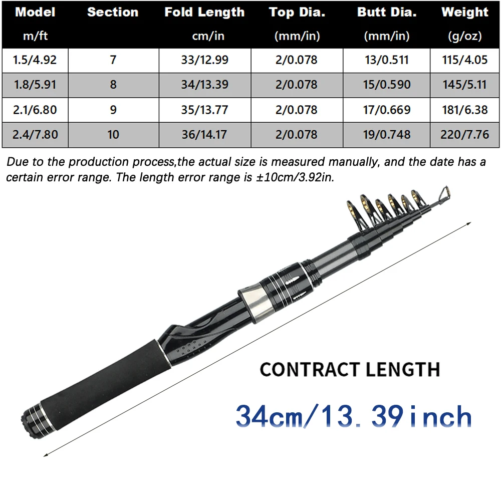 Mini caña de pescar telescópica ultraligera de 1,5-2,4 M, longitud cerrada, 33cm, Material de fibra de carbono, señuelo oceánico/accesorios de pesca en barco - imagen 5
