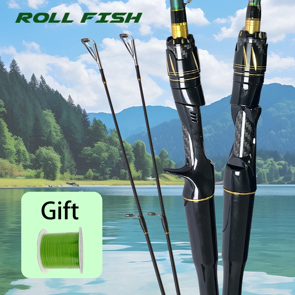 ROLLFISH M/MH Power 2 puntas de fibra de carbono diseño de caña de pescar giratoria para pesca en agua dulce/salada + hilo de pescar de 100m