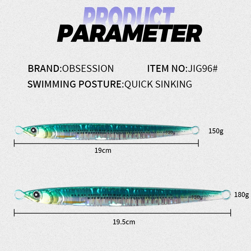 OBSESSION-anzuelos de Metal duro luminoso, 100g, 130g, 150g, 170g, velocidad de caída, anzuelos verticales de hundimiento rápido - imagen 2