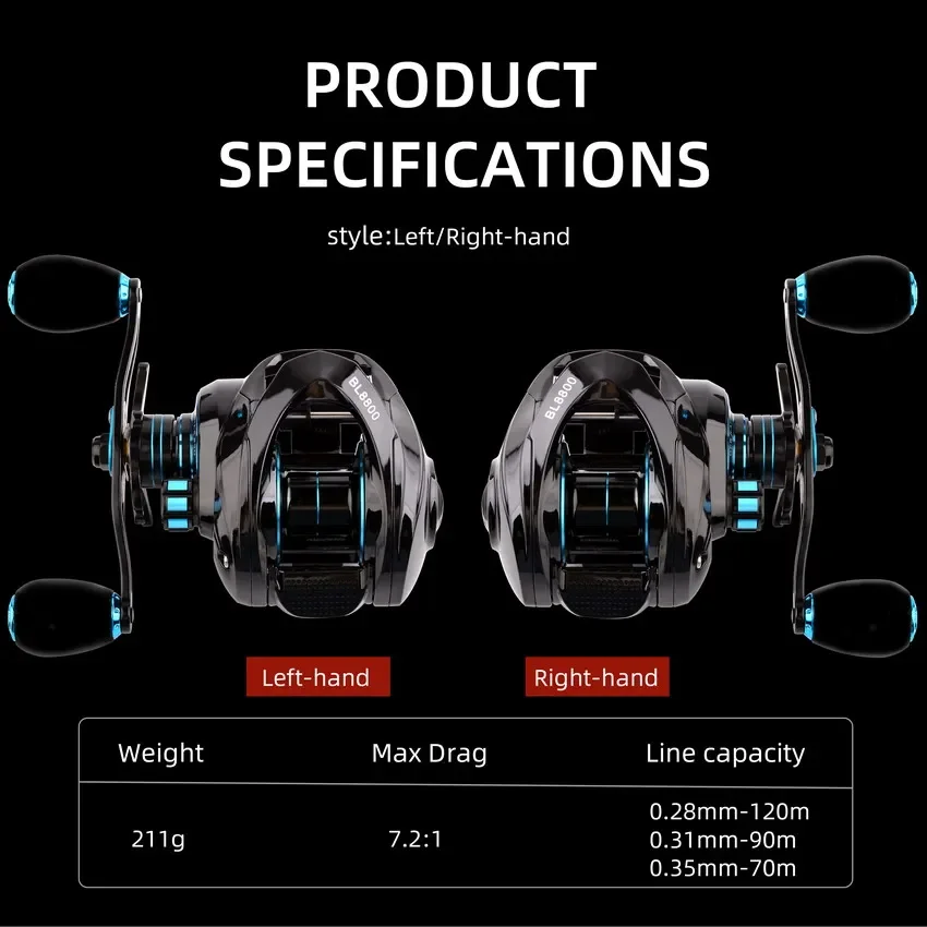Carrete de Pesca Baitcasting, arrastre máximo de 10KG, relación de transmisión 7,2: 1, alta velocidad, carrete de fundición de cebo para Pesca de agua salada, rueda de Pesca de agua dulce - imagen 3