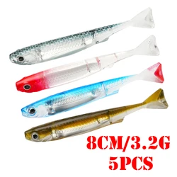 5 uds/pkt Shad 3 "plástico suave 8cm 3,2g señuelo Flash pez como cola en T aparejos de pesca blandos