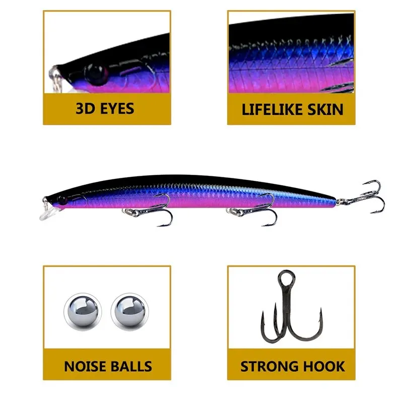Señuelo de pesca Minnow, cebo Artificial duro láser, 18cm, 24g, ojos 3D, anzuelos afilados, cebo de pesca de mar, Wobblers Crankbait coloridos - imagen 4
