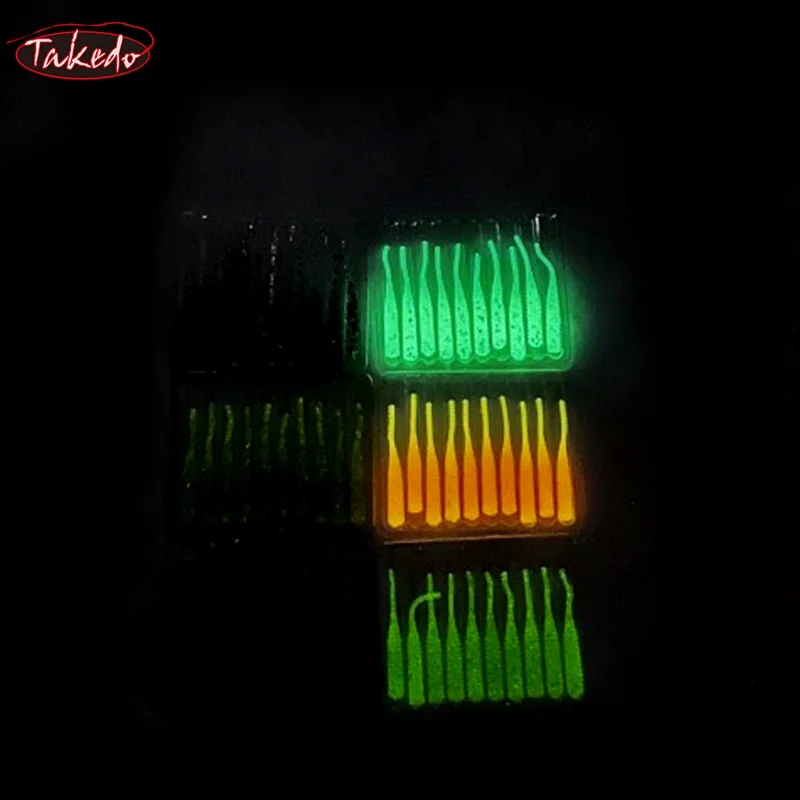 TAKEDO 10 unids/bolsa 4CM 0,4G Señuelos de Pesca luminosos TPR Mini señuelo suave aguja cola gusano señuelos blandos Lucio - imagen 5