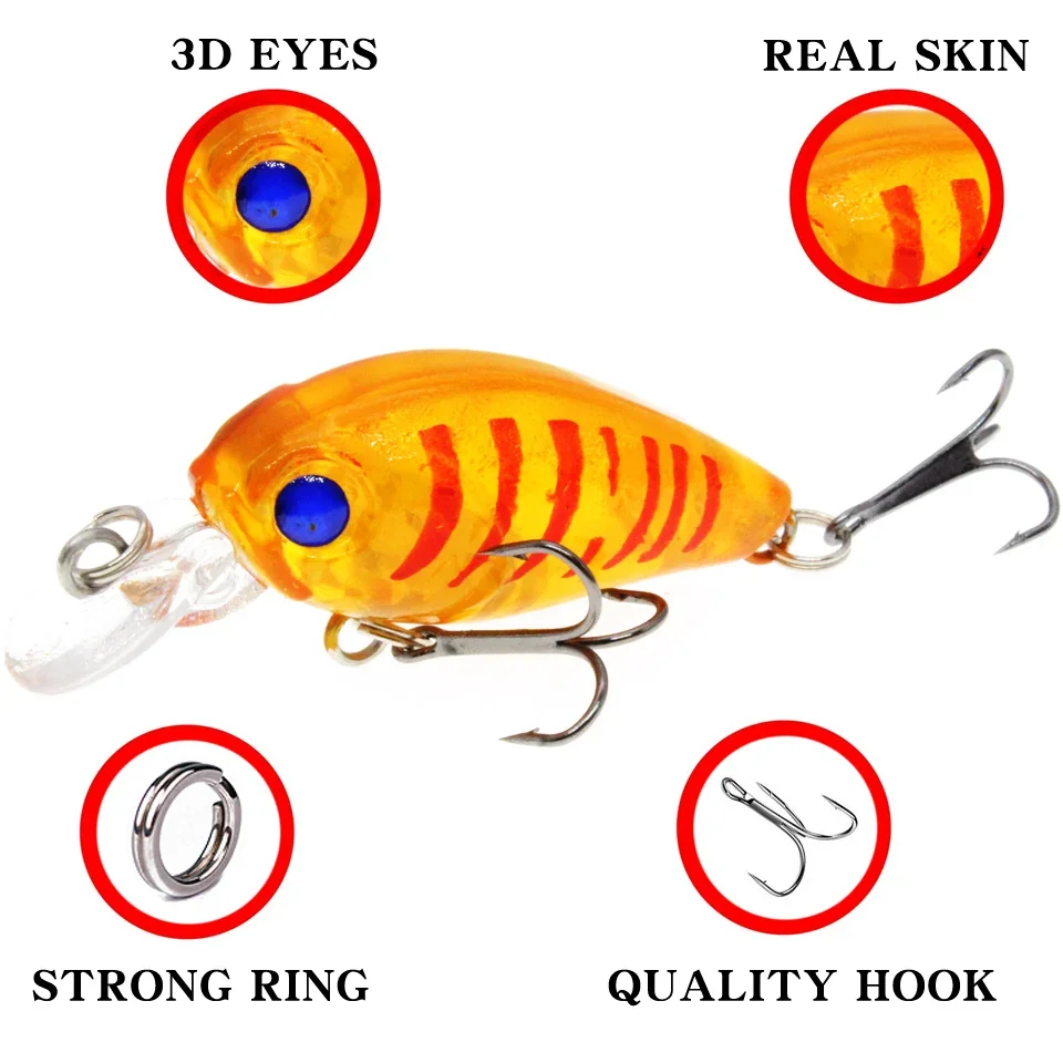 LEOSPORT-señuelo de pesca Crankbait, anzuelos triples, ojos 3D, aparejos de pesca, 1 piezas, 4,5 CM/4G - imagen 3