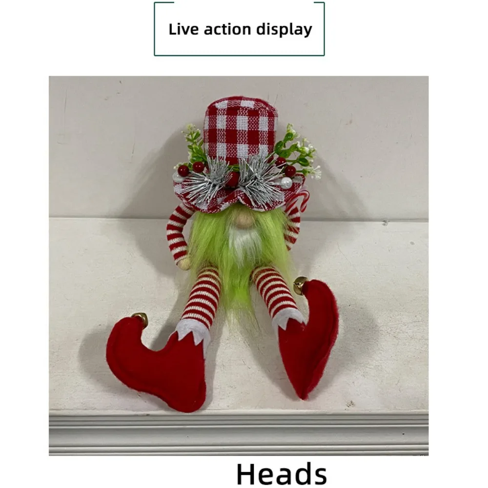 Muñeco navideño sin rostro con relleno de algodón, muñeco de barba verde, sombrero a cuadros rojo y blanco, decoración del hogar, Gnomo de Navidad - imagen 2