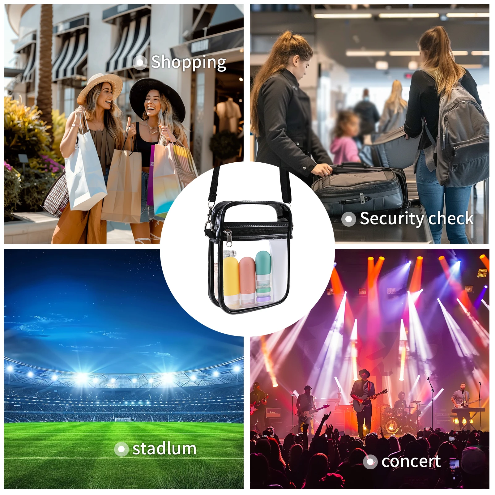 Bolso transparente de PVC para mujer, bandolera de un hombro con cremallera para concierto de estadio - imagen 5