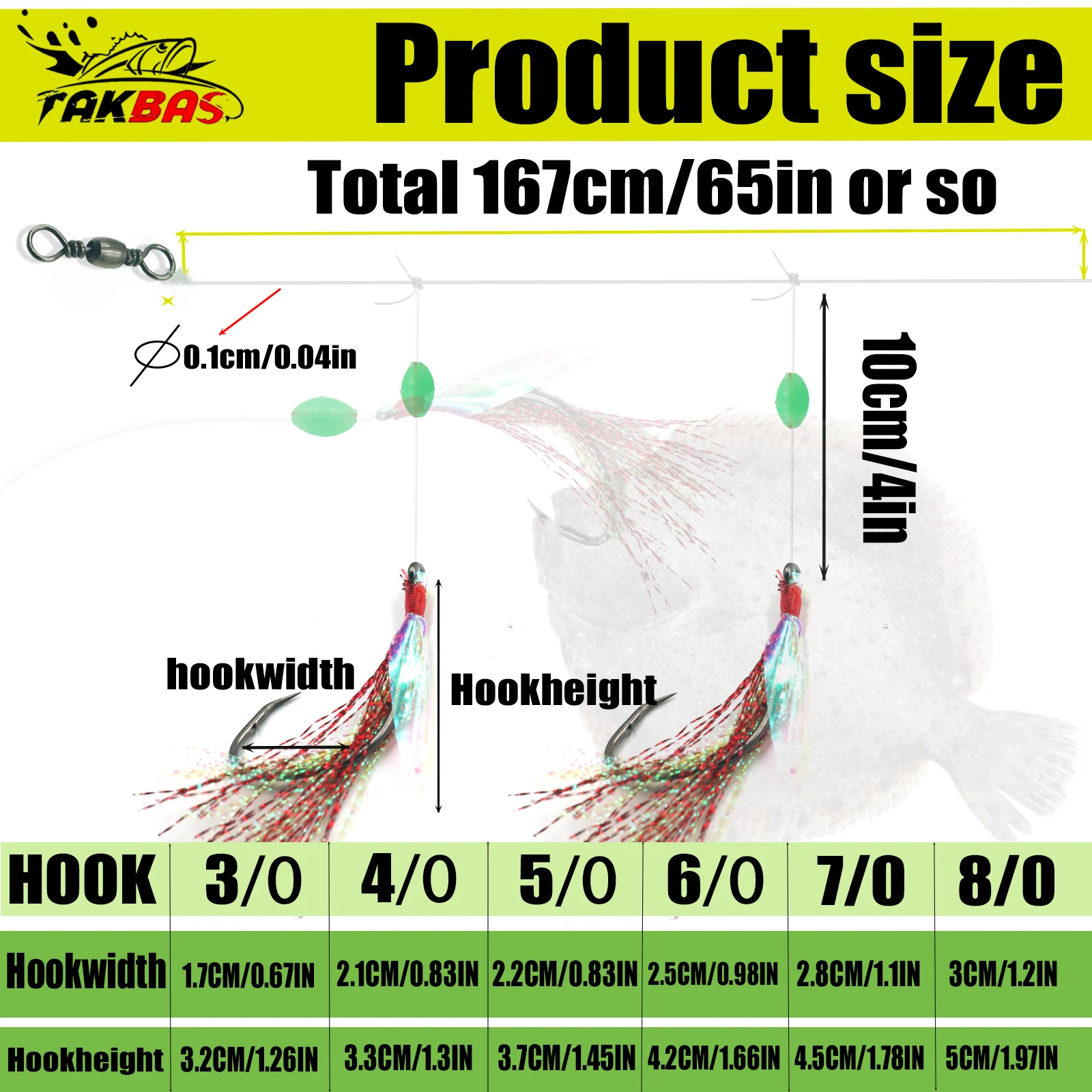 6 uds aparejos de pargo aparejos intermitentes, aparejo de cebo Sabiki, aparejo líder de pesca Hi-Lo con anzuelo circular 65LB aparejos de pesca de Surf de agua salada - imagen 4