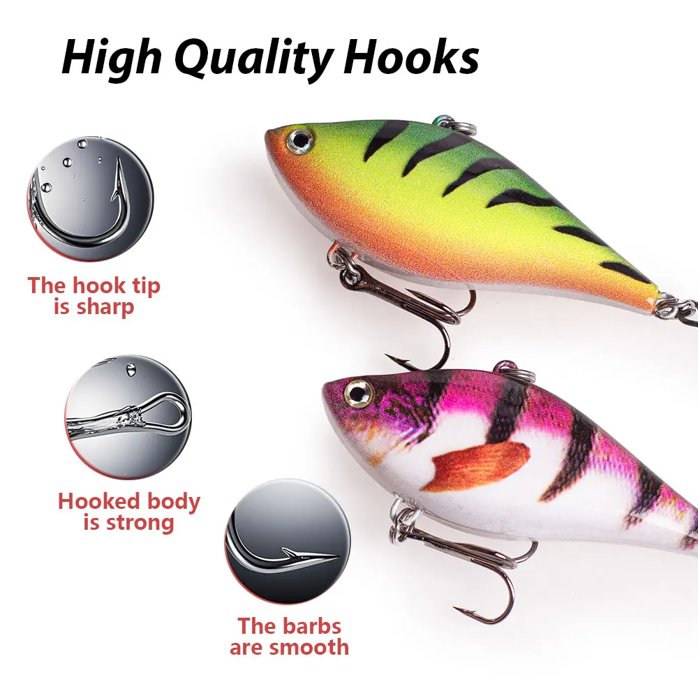 Señuelo Hanlin VIB de hundimiento lento, 65mm/13g, bola de sonajero con vibración, Wobbler Artificial, cebo duro sin labios, Crankbait, aparejos de pesca en hielo - imagen 5