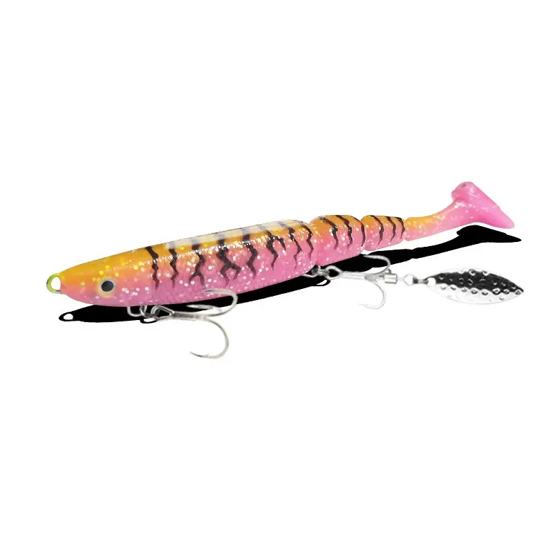 Señuelo de pesca multiinodal, 1 Uds., 35g, 130mm, Swimbait, anzuelo triple con cola en T de agua dulce, aparejos de plástico de silicona Barracuda