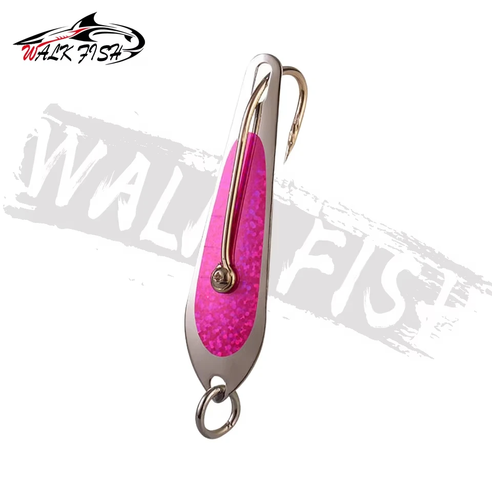 WALK FISH-señuelo tipo cuchara para pesca en aguas profundas, gancho individual con lentejuelas de acero inoxidable, placa de hierro, aparejos de pesca de Metal, 8cm, 13g, 1 Uds. - imagen 3
