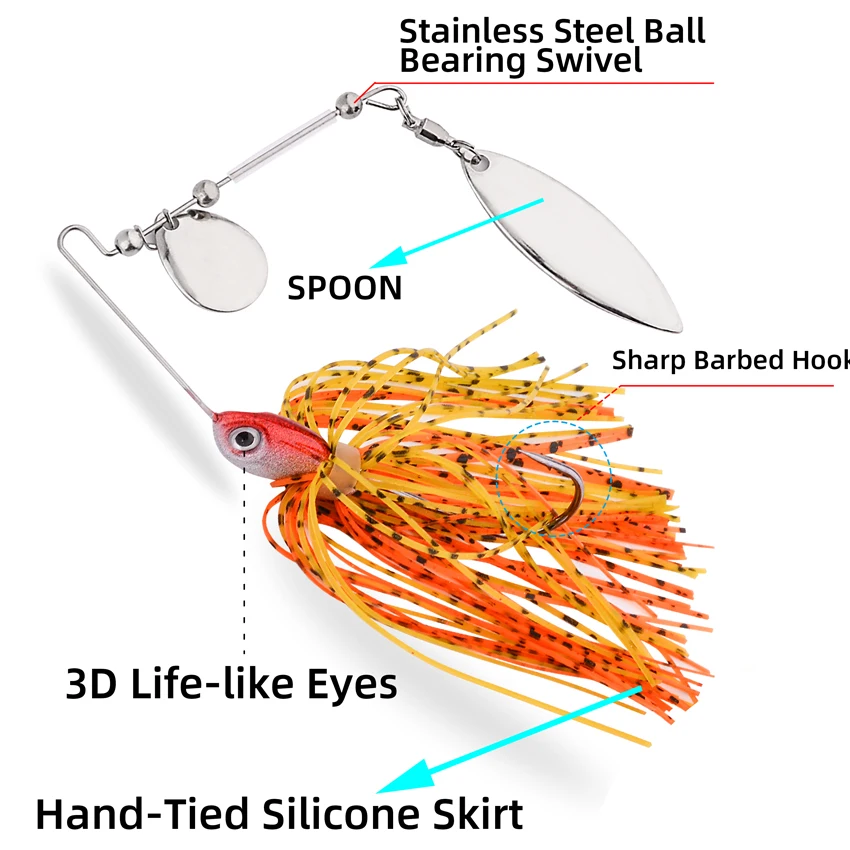 1 Uds 7g 10g Spinnerbait señuelo de pesca cebo de alambre Metal Spinner Buzzbait Swimbait gancho peche JIG Kit falda para lubina Pike invierno - imagen 5