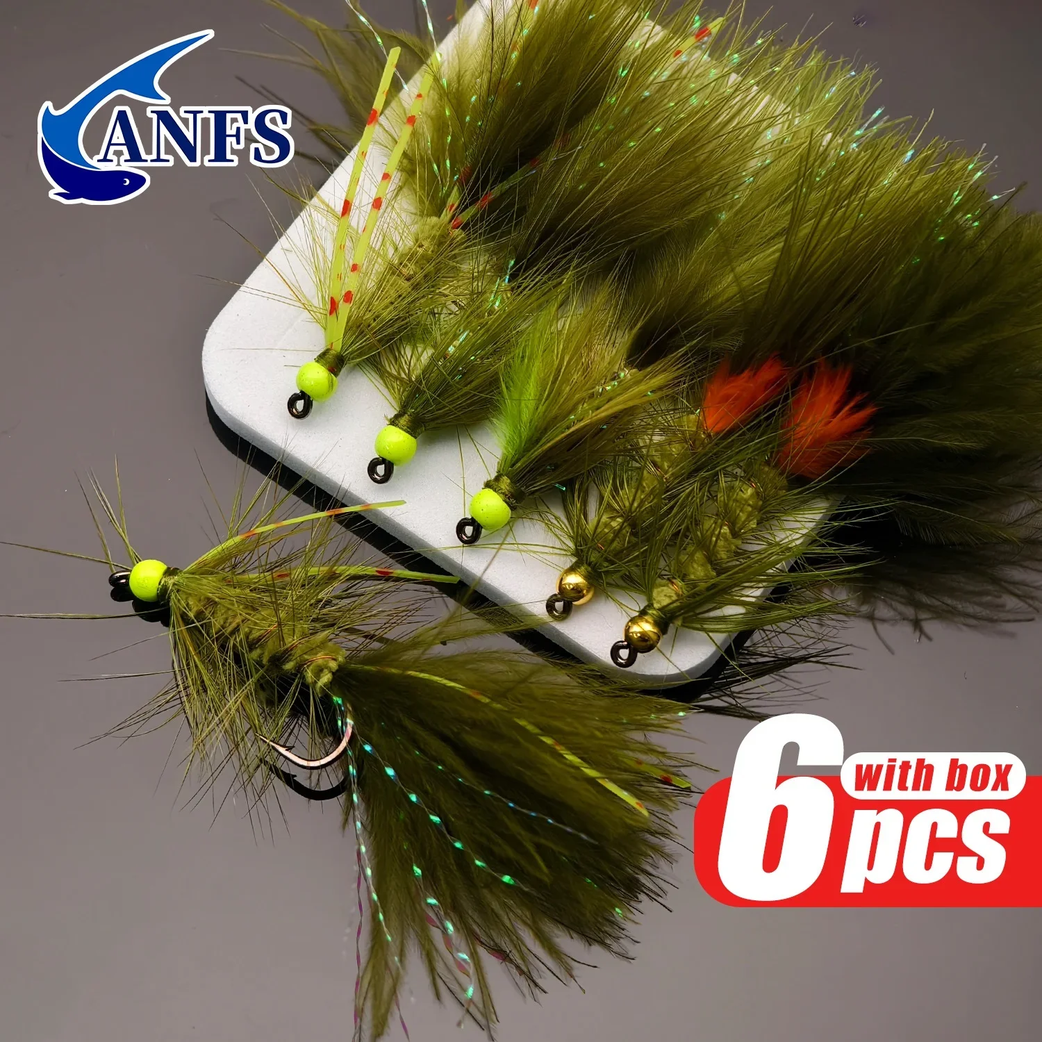ANFS 3 uds/6 uds insecto lanoso con cuentas de Metal, serpentinas de oliva mosca para pesca de trucha, salmón, Lucio y lubina-señuelos de pesca con mosca con rayón - imagen 2