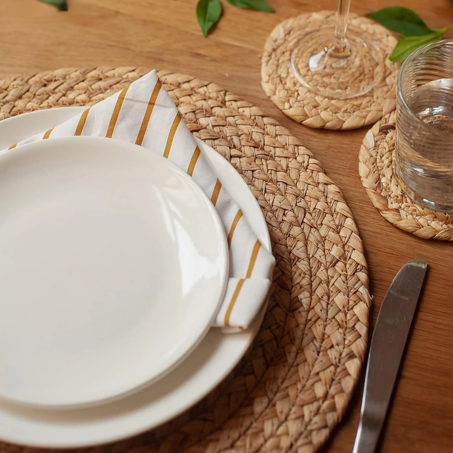 Juego de 6 manteles individuales bohemios con manteles de mesa tejidos de paja de agua Natural hechos a mano, manteles individuales de estilo granja para mesa de comedor - imagen 3