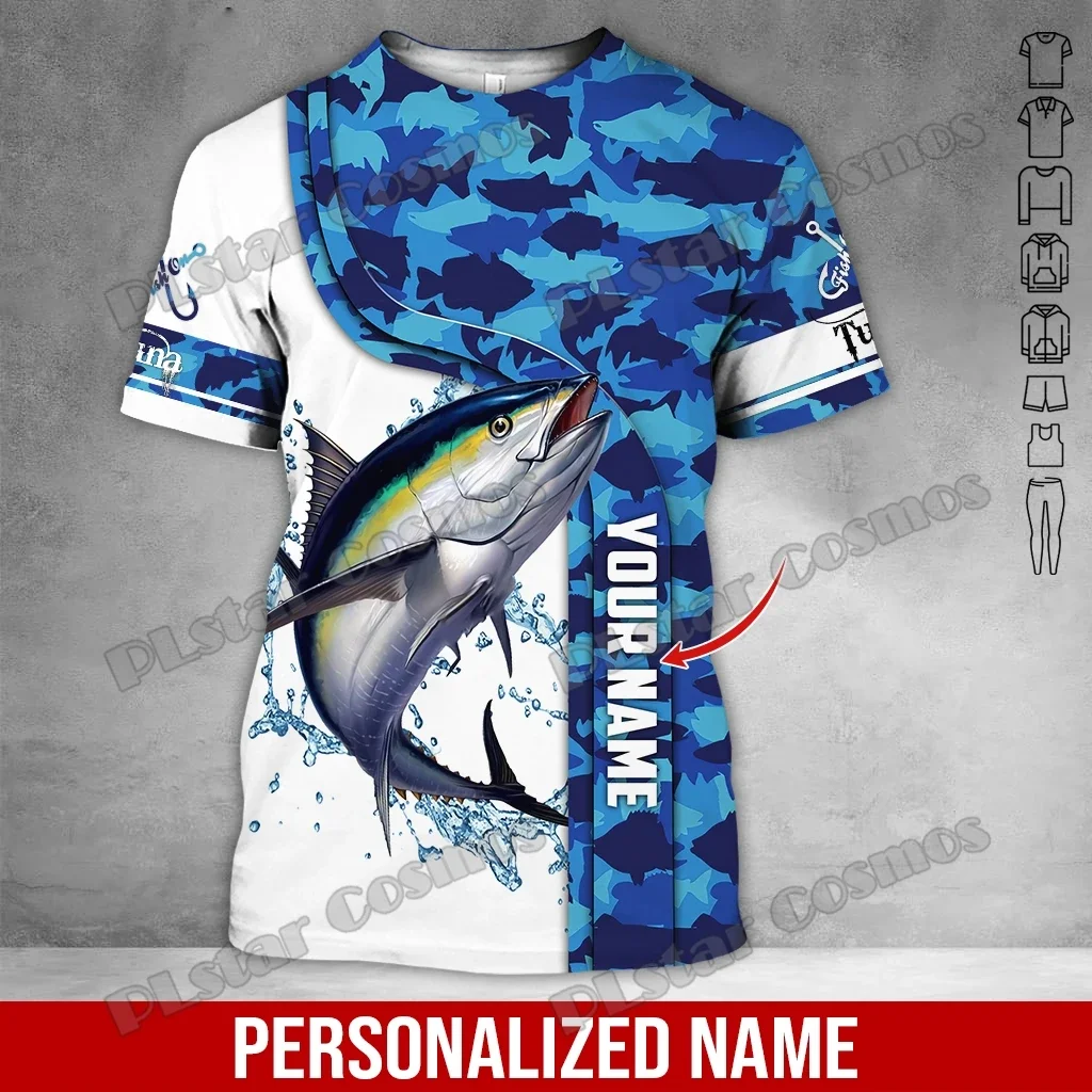 PLstar Cosmos-Camiseta de pesca de atún con nombre personalizado para hombre, camisa de moda con estampado 3D, estilo de verano, informal, Unisex, TX288