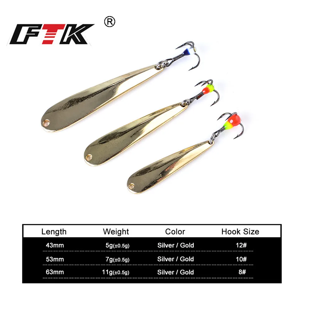 FTK 5g/7g/11g señuelo de pesca en hielo de invierno plantilla de Metal Wobblers cebo Artificial cuchara giratoria para invierno Lucio Señuelos de pesca anzuelos - imagen 2