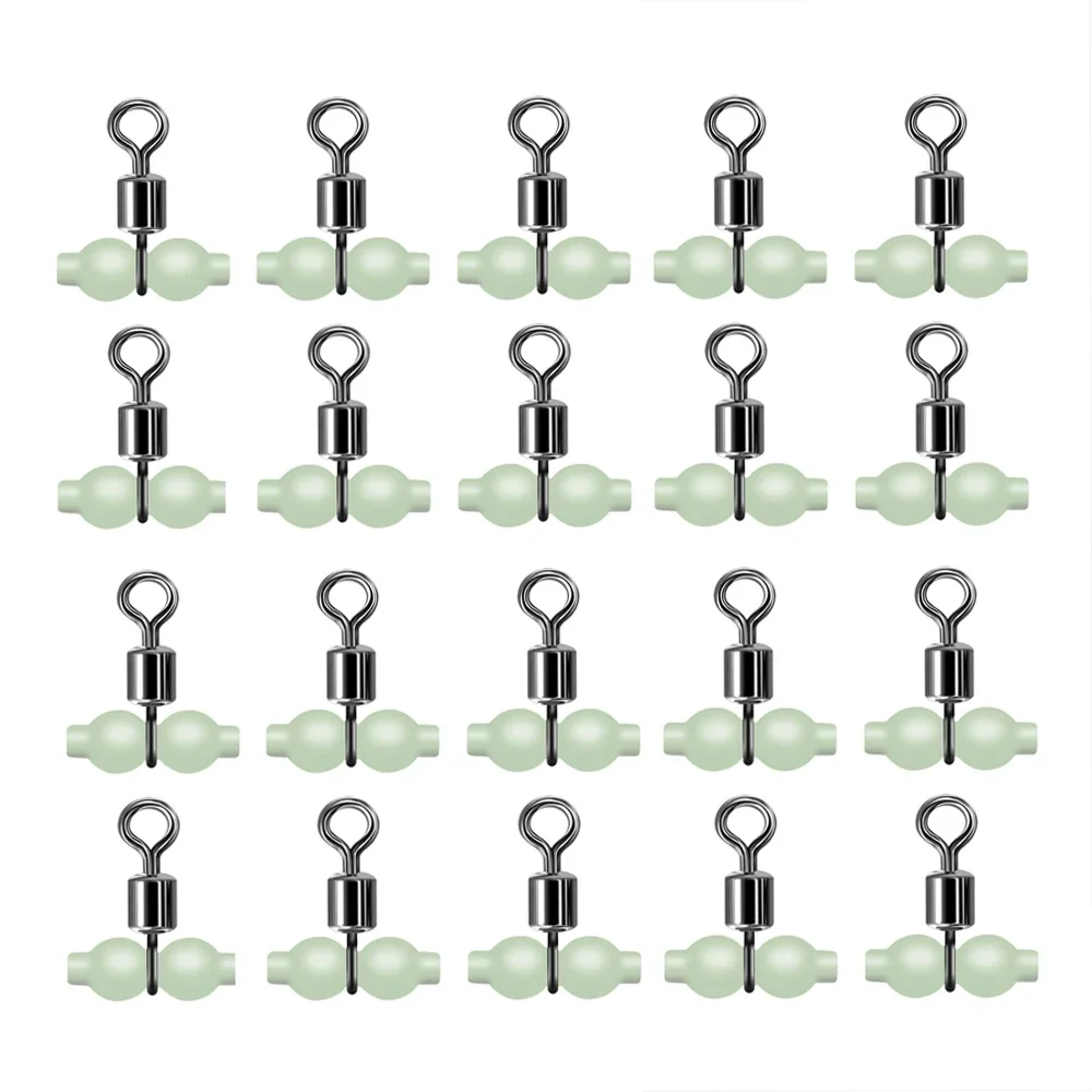 20 piezas conector giratorio de pesca luminoso duradero de 3 vías conector de gancho para aparejos de mar pesca nocturna pesca en agua dulce y en el mar