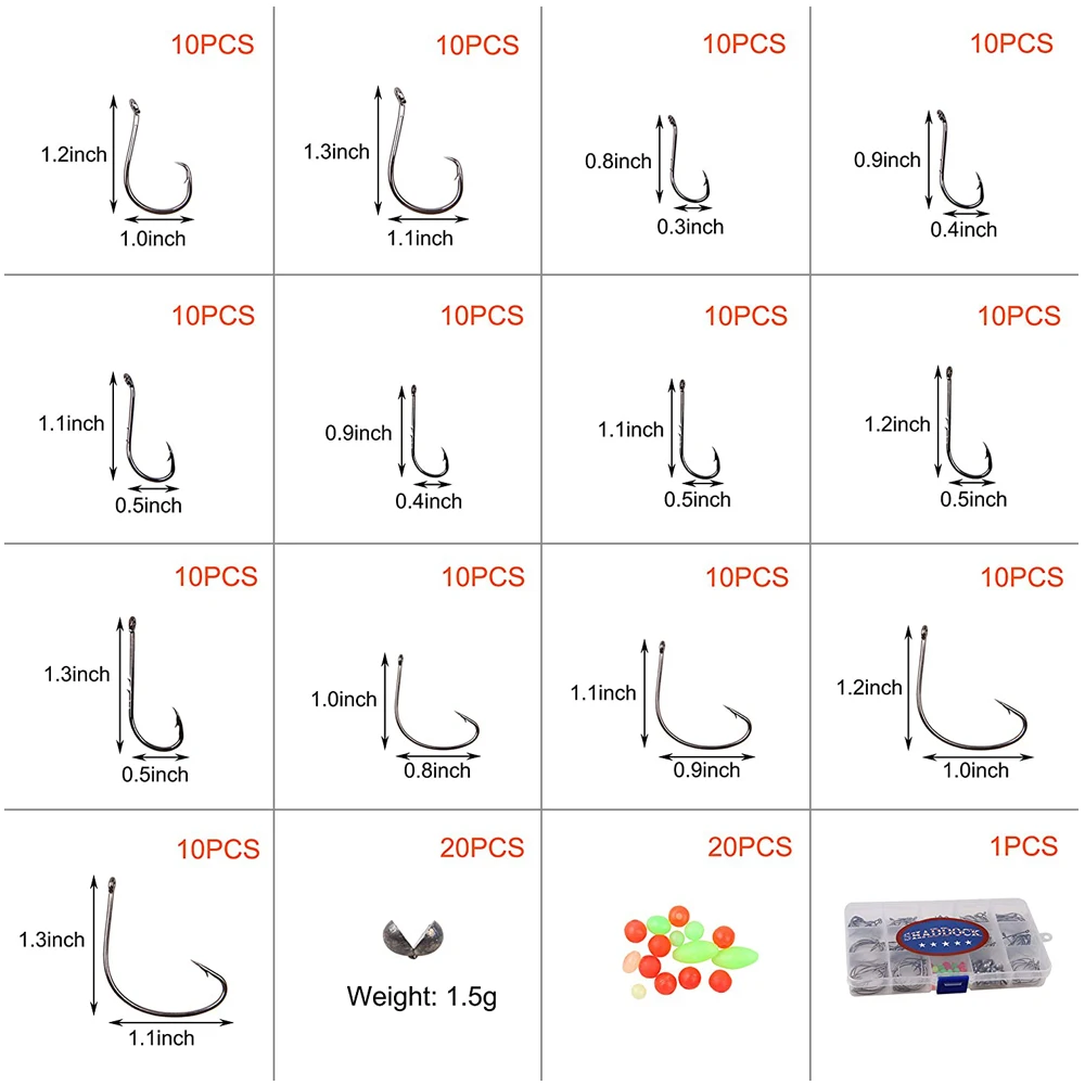 Kit de anzuelos circulares de pesca, 170 unids/caja, pulpo, cebo, anzuelos de compensación de gran espacio, plomo para morder abierto, trucha lubina - imagen 2