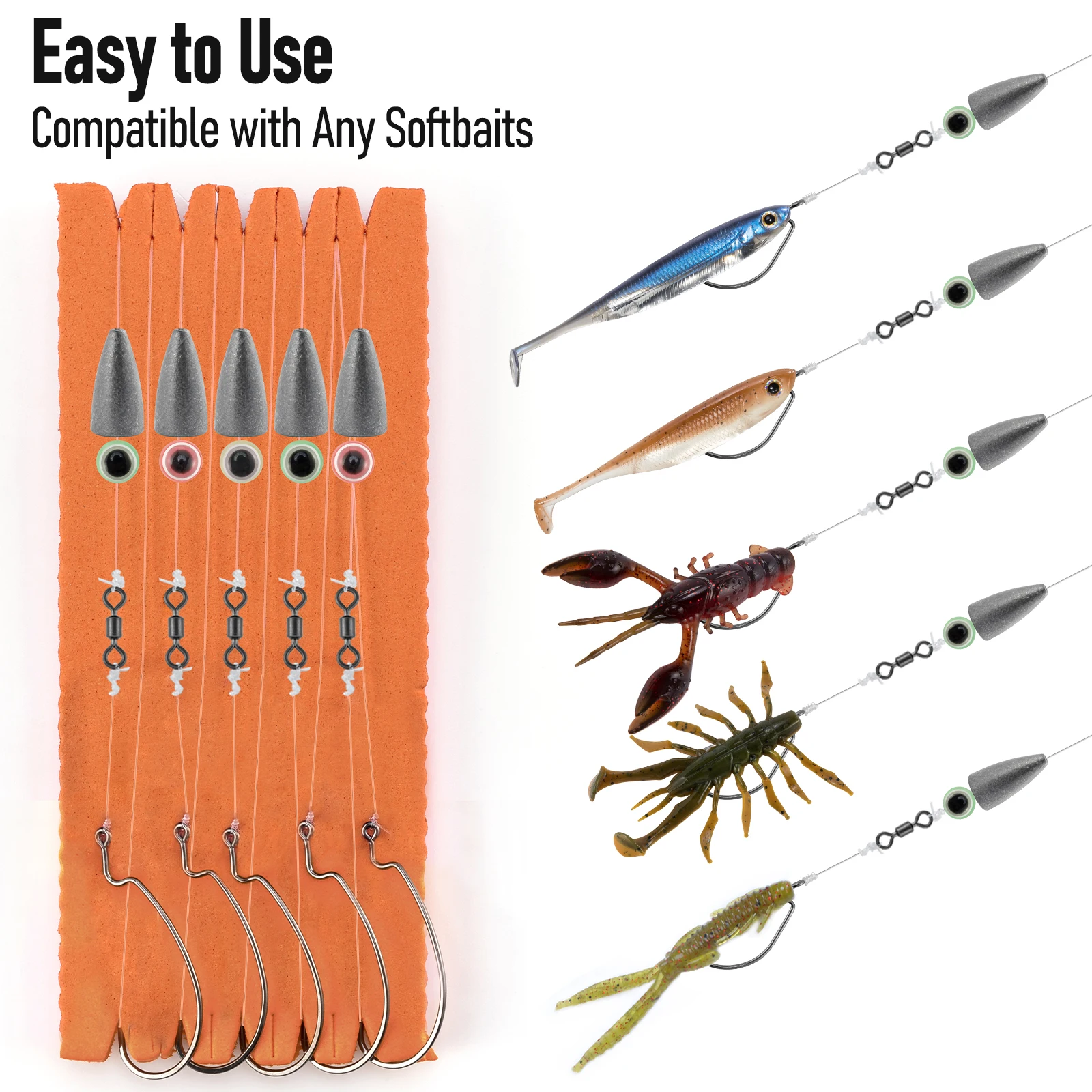 Anzuelo de pesca de agua dulce, aparejo de línea líder con anzuelo giratorio, anzuelo de lubina EWG, bala de peso, 5 piezas - imagen 2