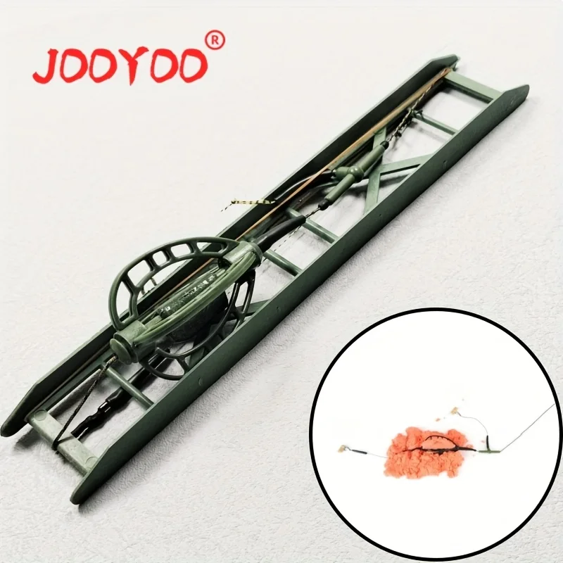 1 unidad de aparejo alimentador de línea larga de estilo europeo, jaula de cebo, resorte completo, peso plano, anzuelos de cuerda para carpa, equipo de pesca auténtico