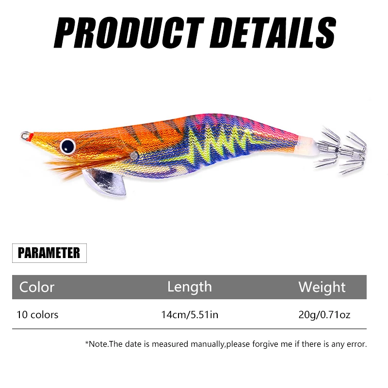 1 Uds. Señuelo de Pesca de camarones de madera, anzuelo de Pesca con plantilla de calamar, pulpo, sepia, señuelos de Jigging artificiales, cebo duro para Pesca 3,5 # 14CM 20g - imagen 3