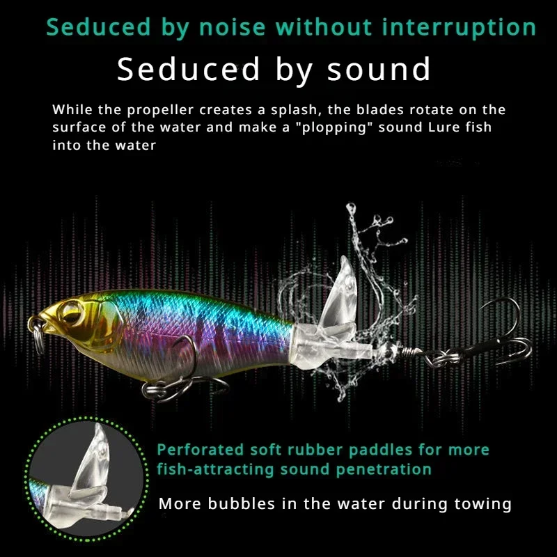 Cebo Lua de 5 piezas, cebos falsos, tractores flotantes, lazos de superficie, hélices de lápiz para freír, pesca en agua dulce, lubina, señuelo de pez negro - imagen 3