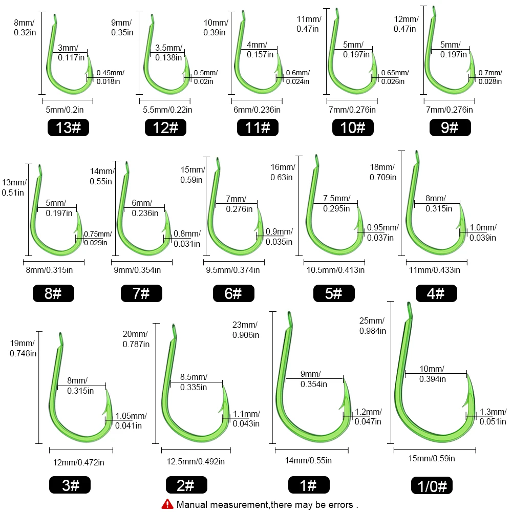 FTK 1/0-1 # 50 piezas 2-13 # 100 Uds ISEAMA anzuelos de pesca verdes de acero rico en carbono de Japón anzuelo de púas accesorios de pesca de carpa - imagen 3