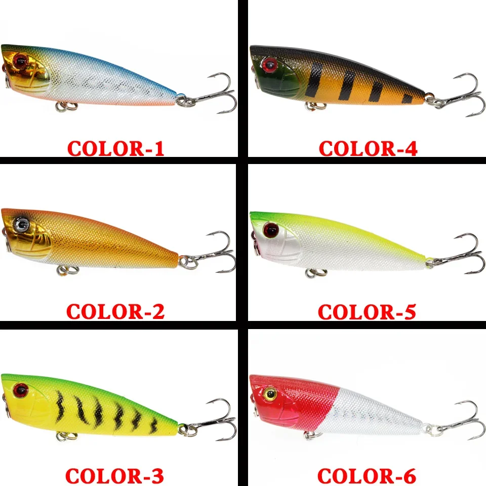 LEOSPORT-señuelo de pesca de piezas, cebo duro Topwater Popper Crankbait, 6cm/6,9g, señuelos flotantes, anzuelos triples - imagen 4