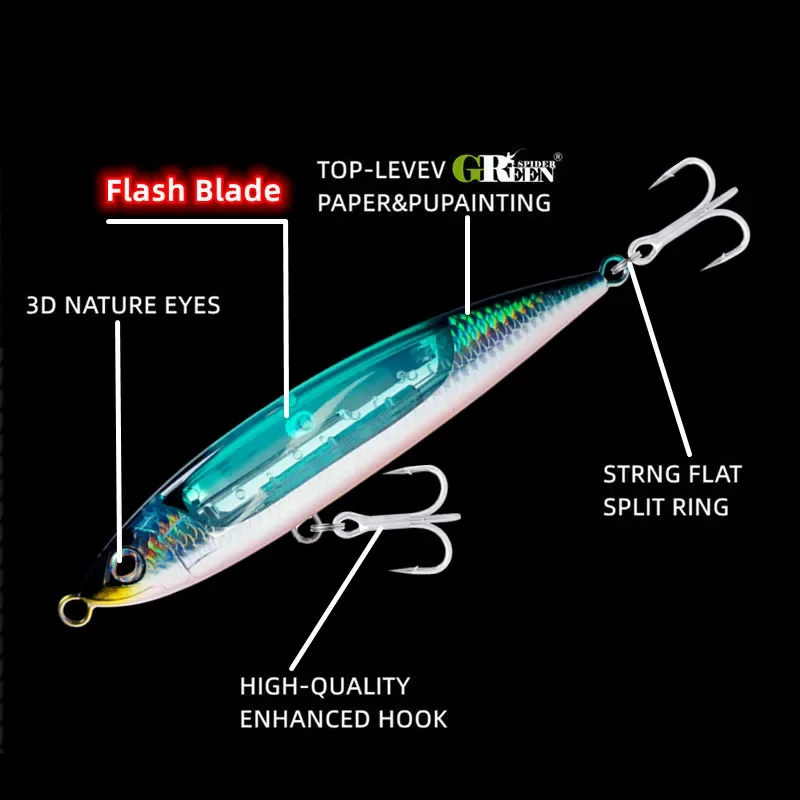 GRS nuevo señuelo de pesca de mar Stickbait señuelo tipo lápiz agua superior 165mm 70g GT pesca palo de agua salada cebo Artificial hoja de Flash - imagen 4