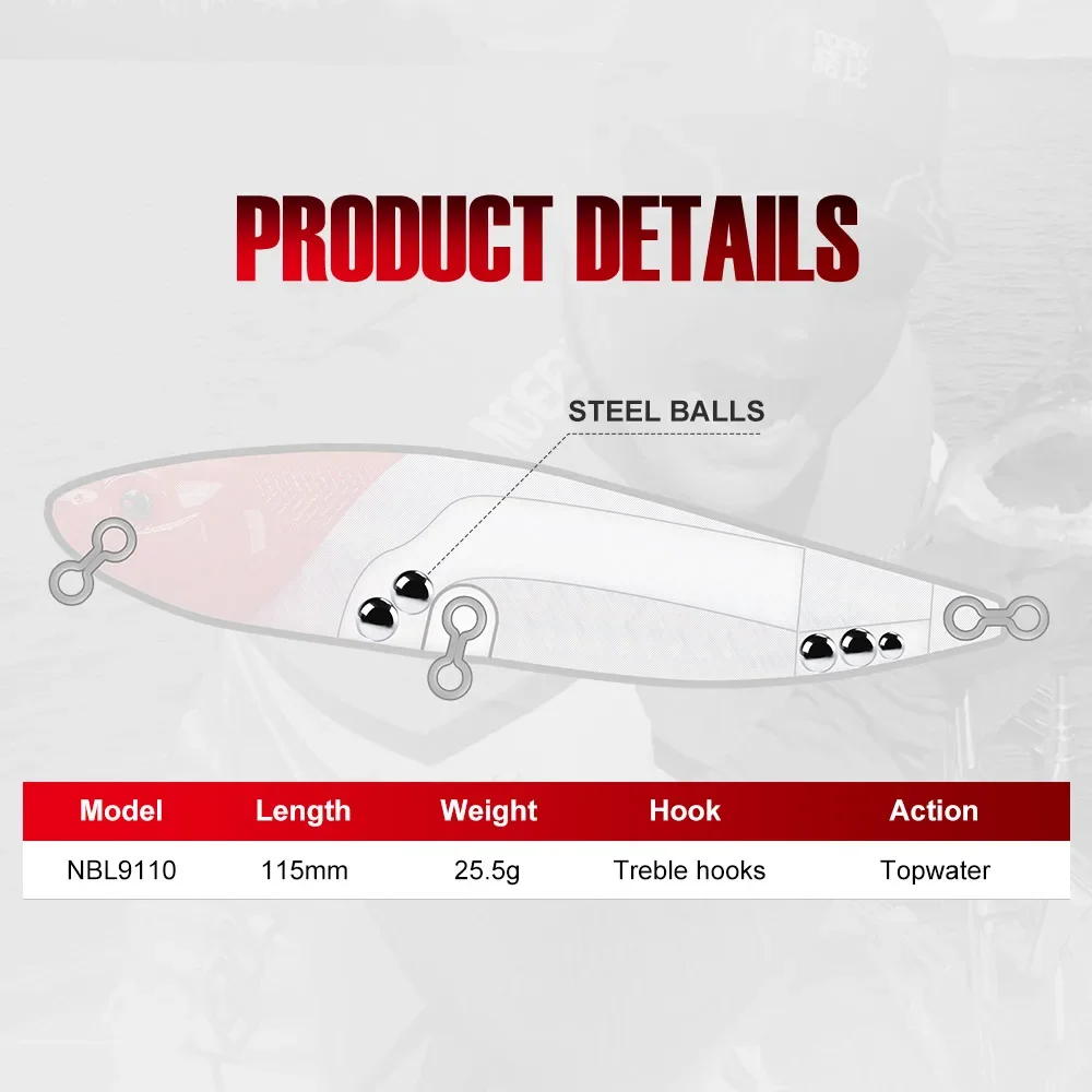 Noeby 115mm 25,5g Walker Señuelos de Pesca flotante Wobbler cebo duro lápiz Artificial señuelo aparejos para agua dulce señuelo de pesca de mar - imagen 2