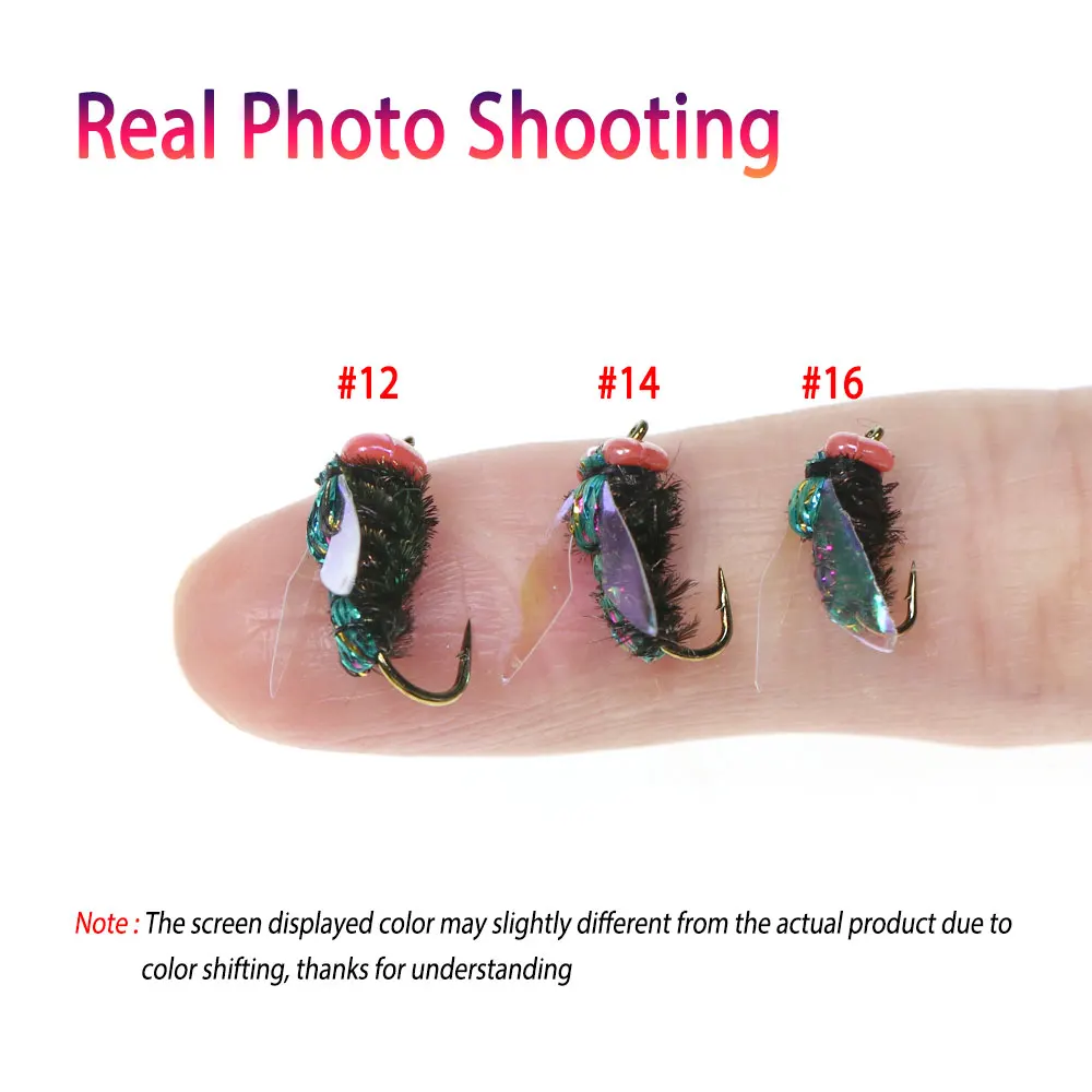 Bimoo-Señuelos de Pesca holográficos 3D, 6 unidades, #12 #14 #16, Ojos de cuentas, mosca doméstica, botella realista, Mosca de insectos, trucha, galgo - imagen 5