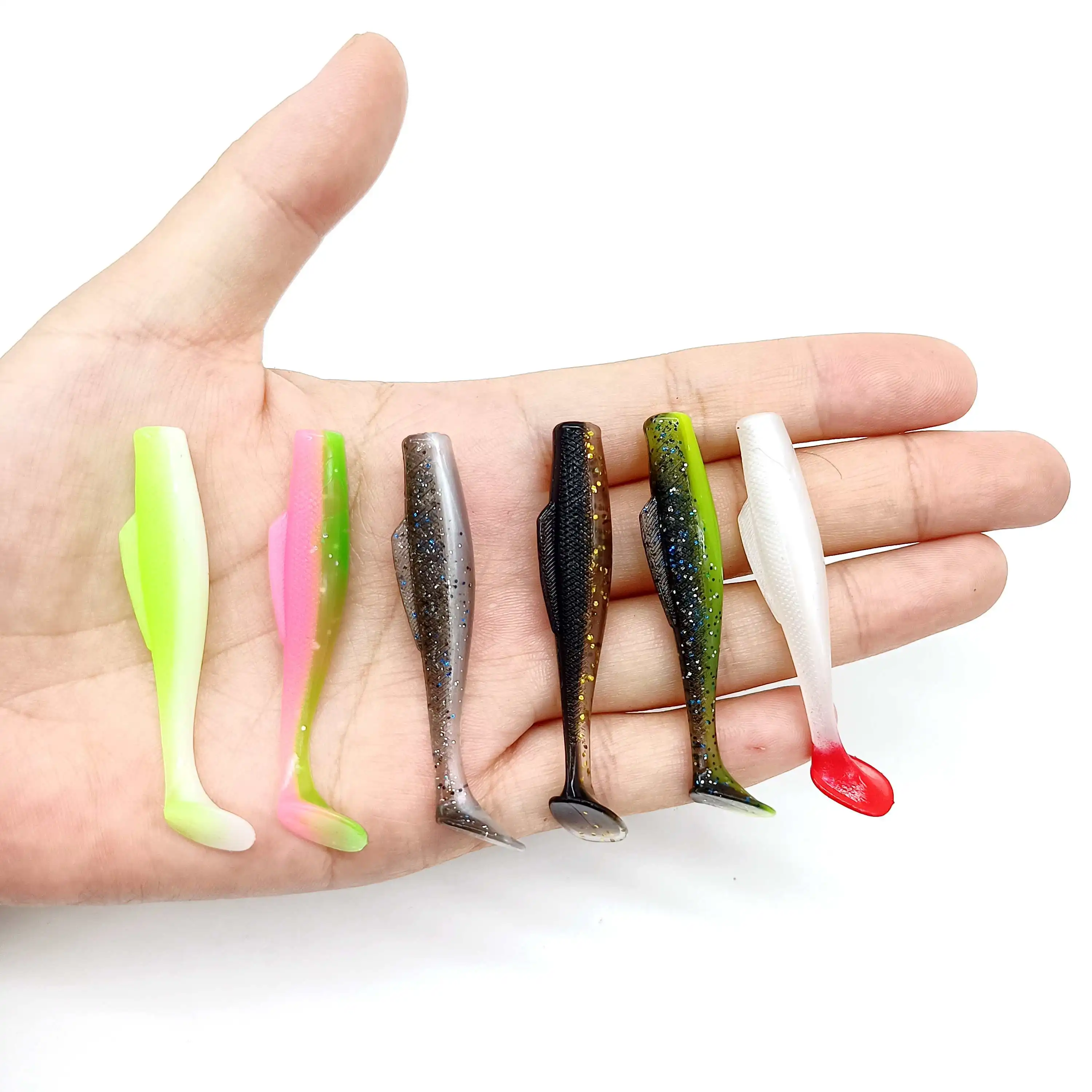 DUODUOYU, 6 uds., nuevo señuelo de pesca suave de TPE, 1,7g/55mm, cola en T, Swimbait de silicona suave, Wobbler para Lucio, lubina, Shad, aparejos de pesca - imagen 2