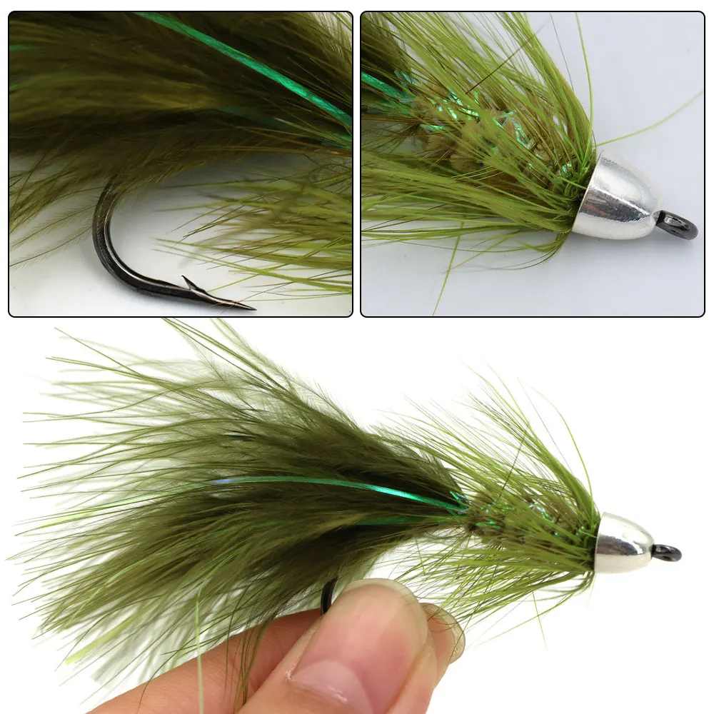 Bimoo 1/2 Uds 1/0 latón conohead lanoso Bugger Streamer cola de plumas de marabú espray de ninfa húmeda mosca trucha lubina Señuelos de pesca de mar - imagen 5