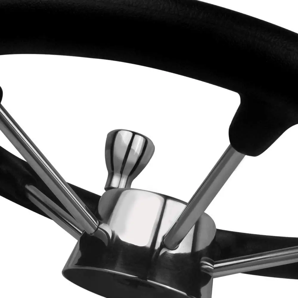 Accesorios para barcos, volante de acero inoxidable de 15,5 pulgadas con empuñadura de espuma negra y perilla, destructor de 5 radios para yate marino - imagen 4