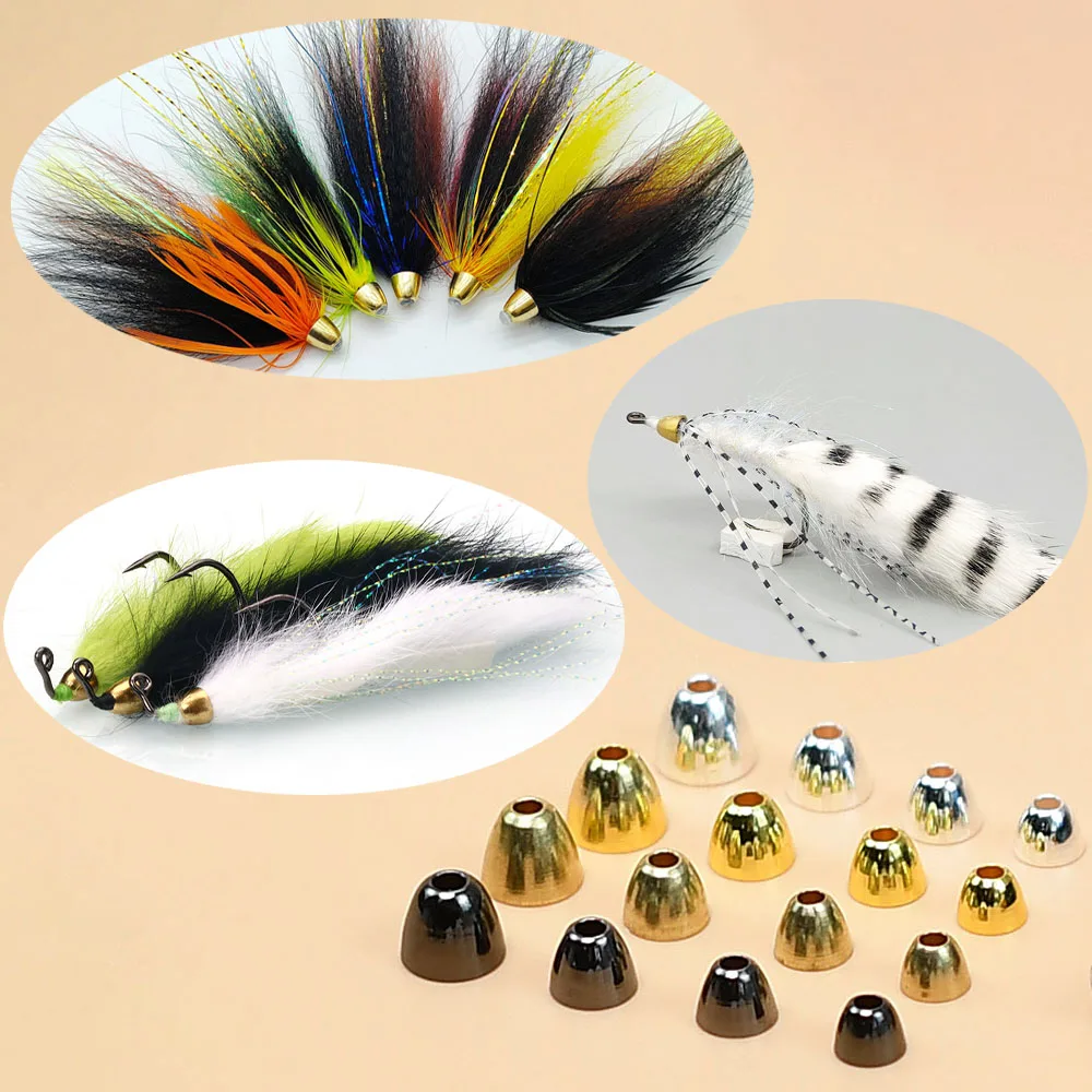 16 Uds. De latón, níquel, plata, cabezas de cono dorado, tubo, serpentinas para moscas, pececillos, moscas de agua salada, atado de Material de señuelo - imagen 4