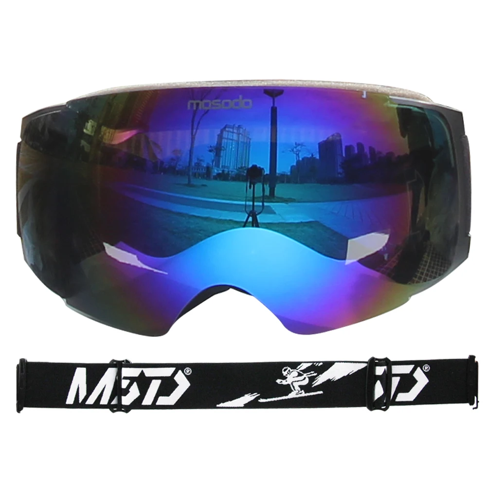 blue ski goggles