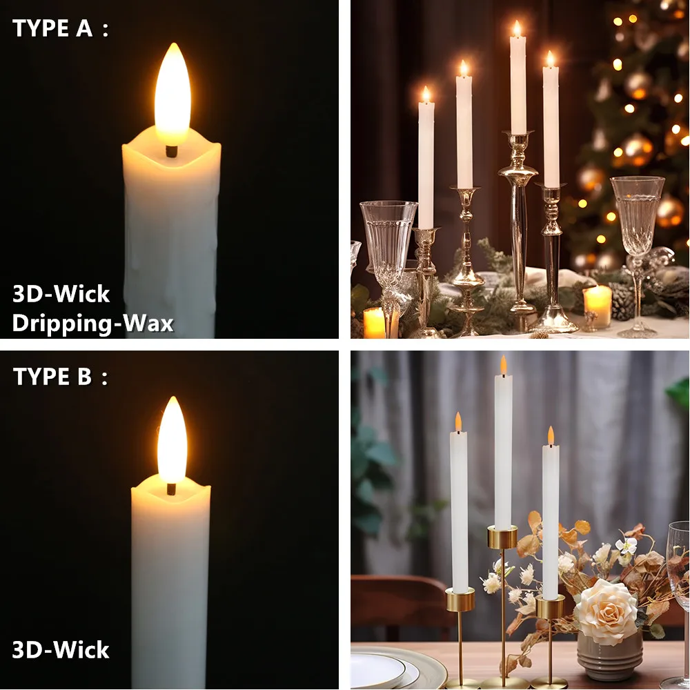 Velas cónicas de marfil sin llama, con control remoto de 10 teclas parpadeantes, Led cálido, 3D mecha, luz de ventana, decoración de Navidad, hogar y boda - imagen 4