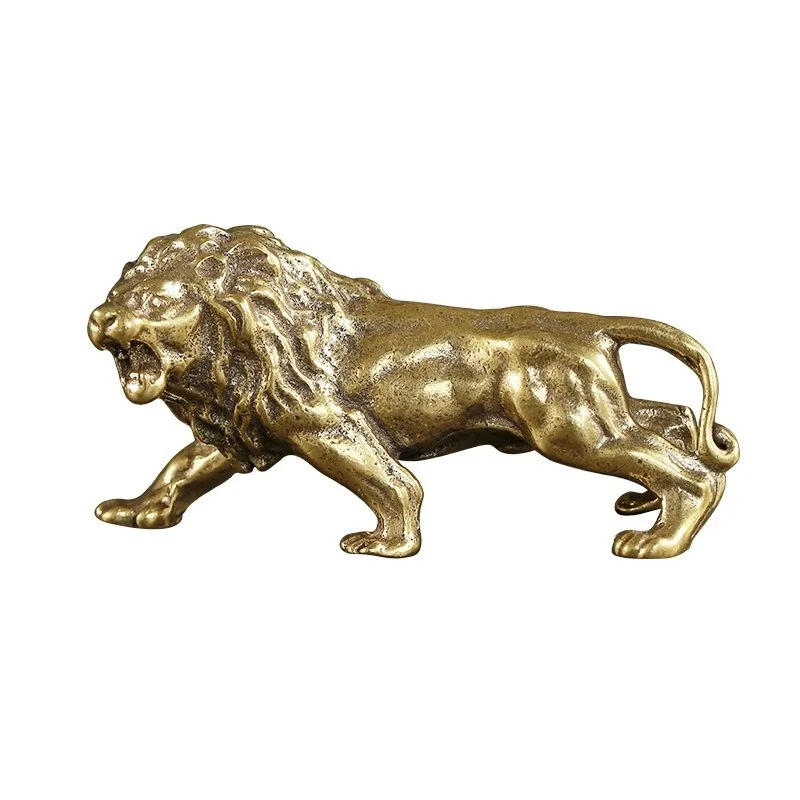 Estatua de León de bronce antiguo, pequeños adornos, leones de montaña de cobre macizo, figuras en miniatura, escultura de latón, decoración artesanal - imagen 5