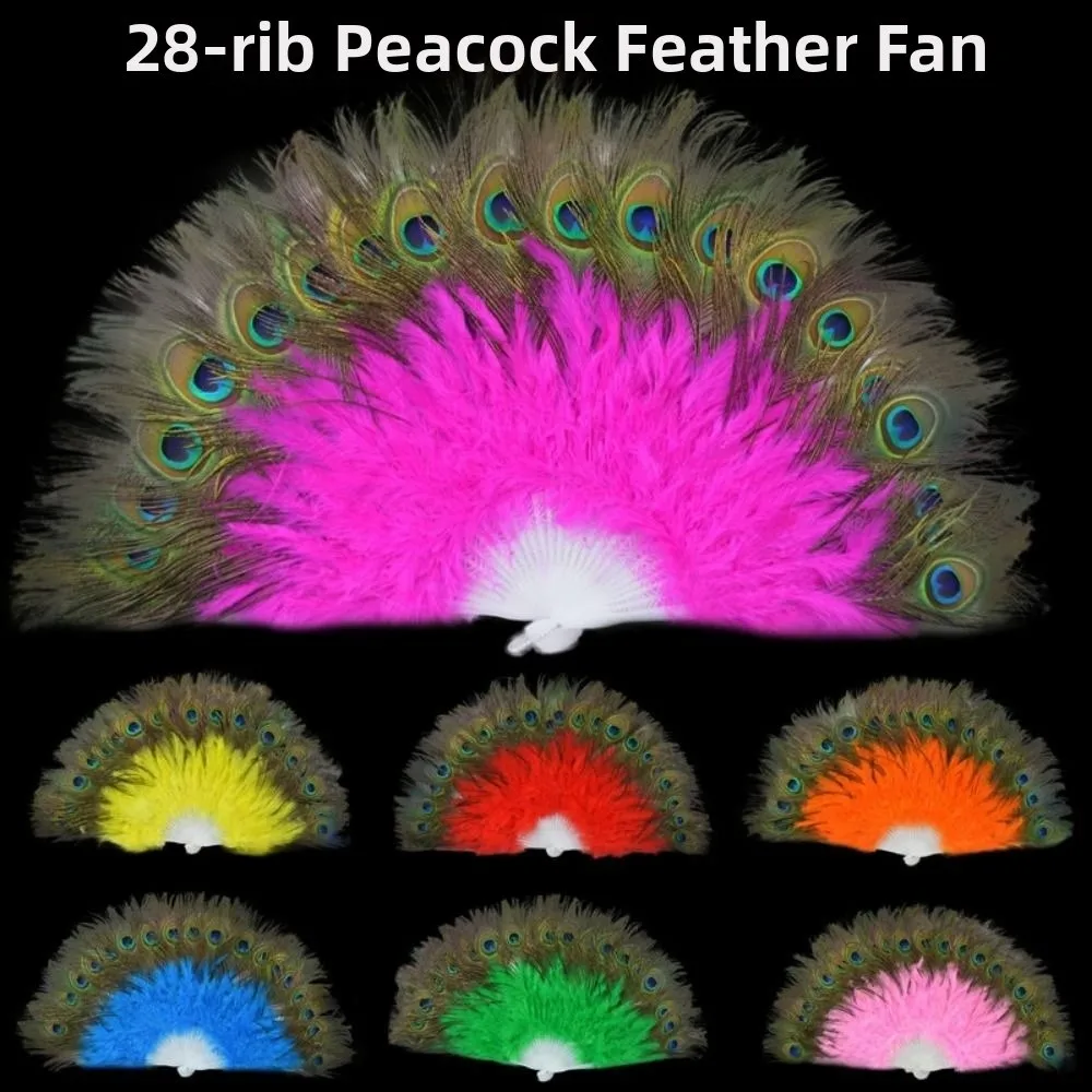 Abanico grande de plumas pavo real para danza y espectáculos - imagen 2
