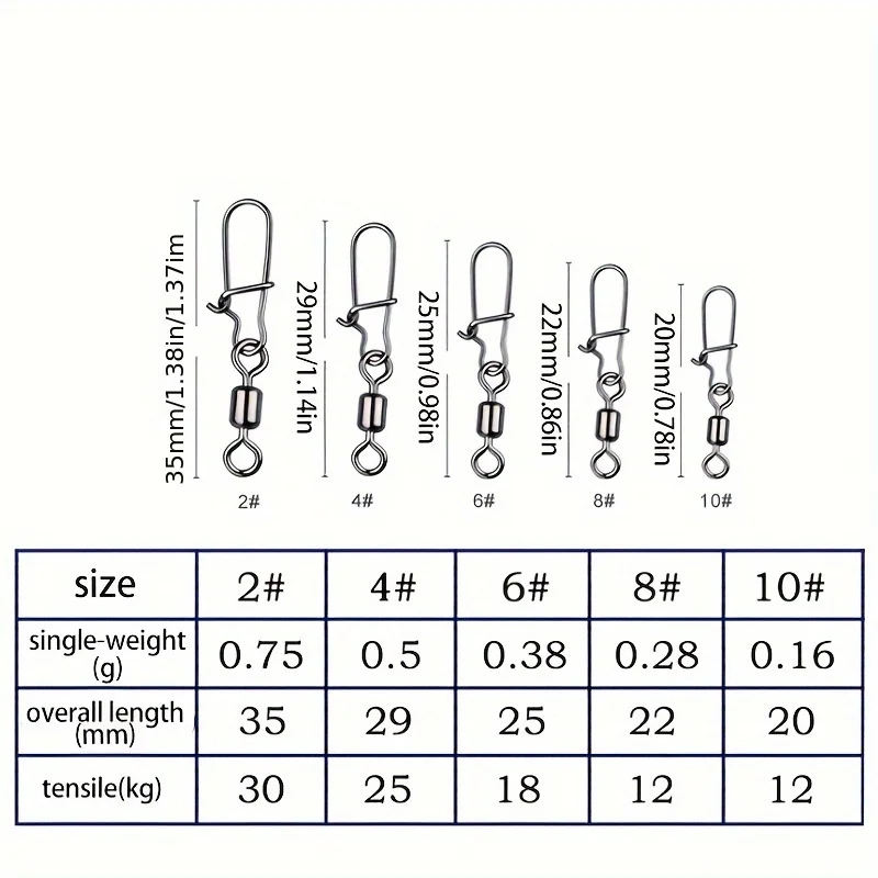 Juego de 95/210 Uds. De equipo de conector de pesca 2-10 #   Rodamiento de pasador de acero inoxidable, broche giratorio para accesorios de aparejos de gancho de señuelo - imagen 3