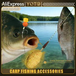 YOTO Juego de cables de gancho de jaula de cebo de aleación de zinc para pesca de carpa: aparejos alimentadores de método en línea para una atracción efectiva de cebo