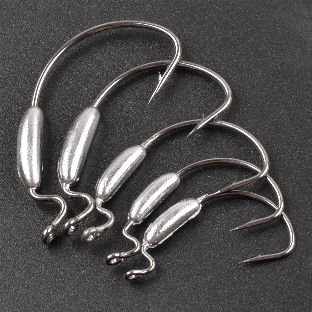 10Pcs Weighted Worm Hook Saltwater Offset Curved Crank Wide Gap Fishing Hooks for Bass Jig fishing rig kit 2.5g 2.8g 3.5g 5g 6g - imagen 3