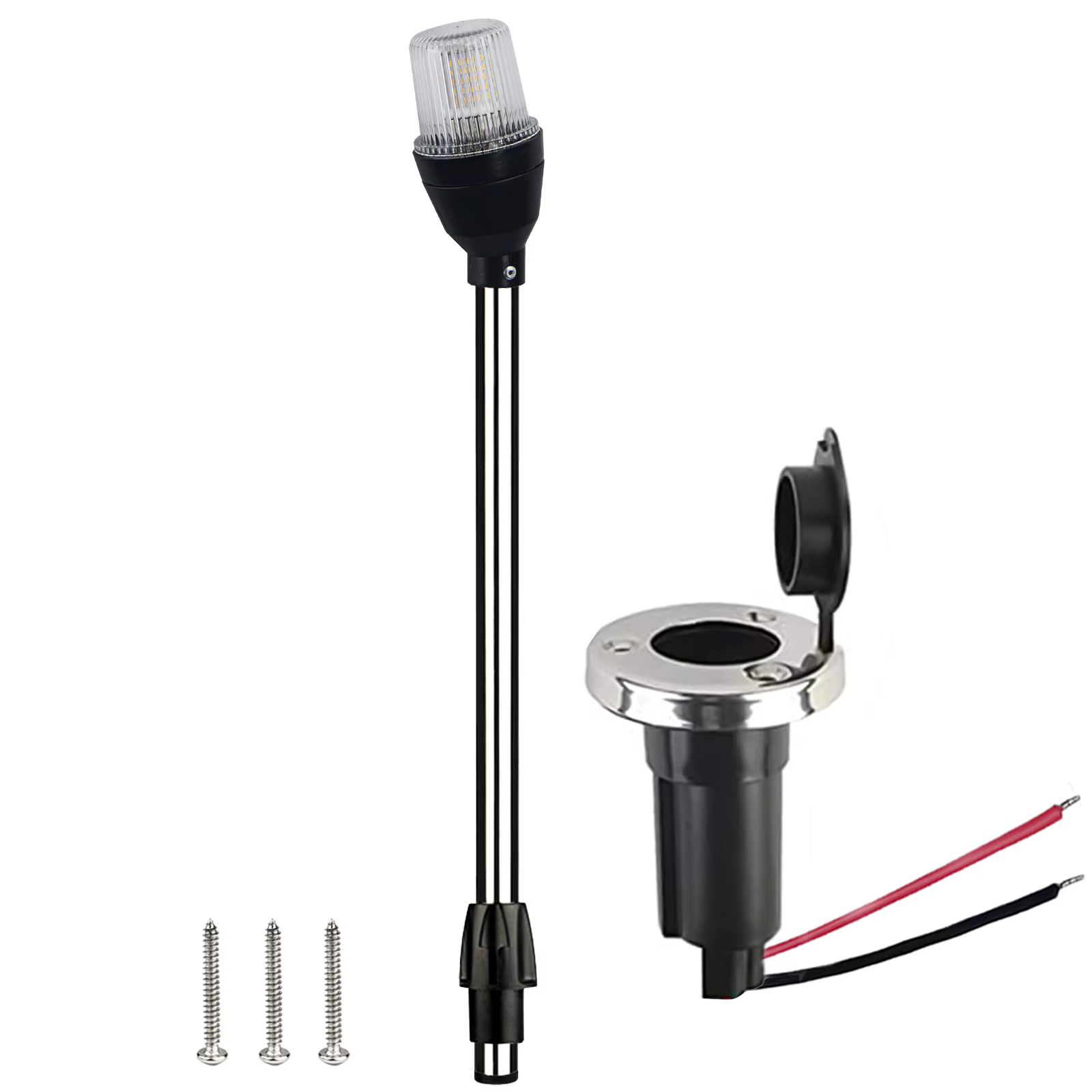 Luz de popa LED redonda náutica 2 millas poste inoxidable
