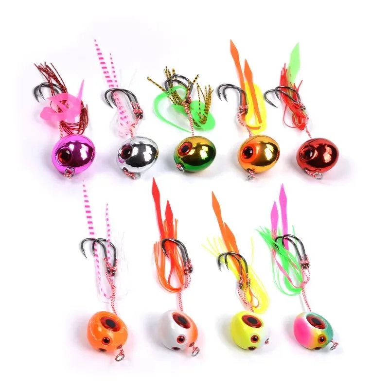 5 uds 60g 80g 100g BKK Tai faldas de goma ganchos Tenya Inchiku Jig señuelo Set pargo deslizante Kabura Sea-bream Jig Head pesca - imagen 4