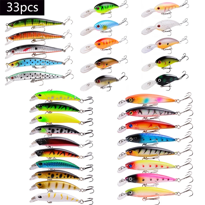 Juego de Señuelos de Pesca mixtos, Kit de cebos duros Wobbler Crankbaits Swimbait Minnow, aparejos de Pesca de carpa, 33 piezas, 25 piezas, 15 piezas - imagen 2